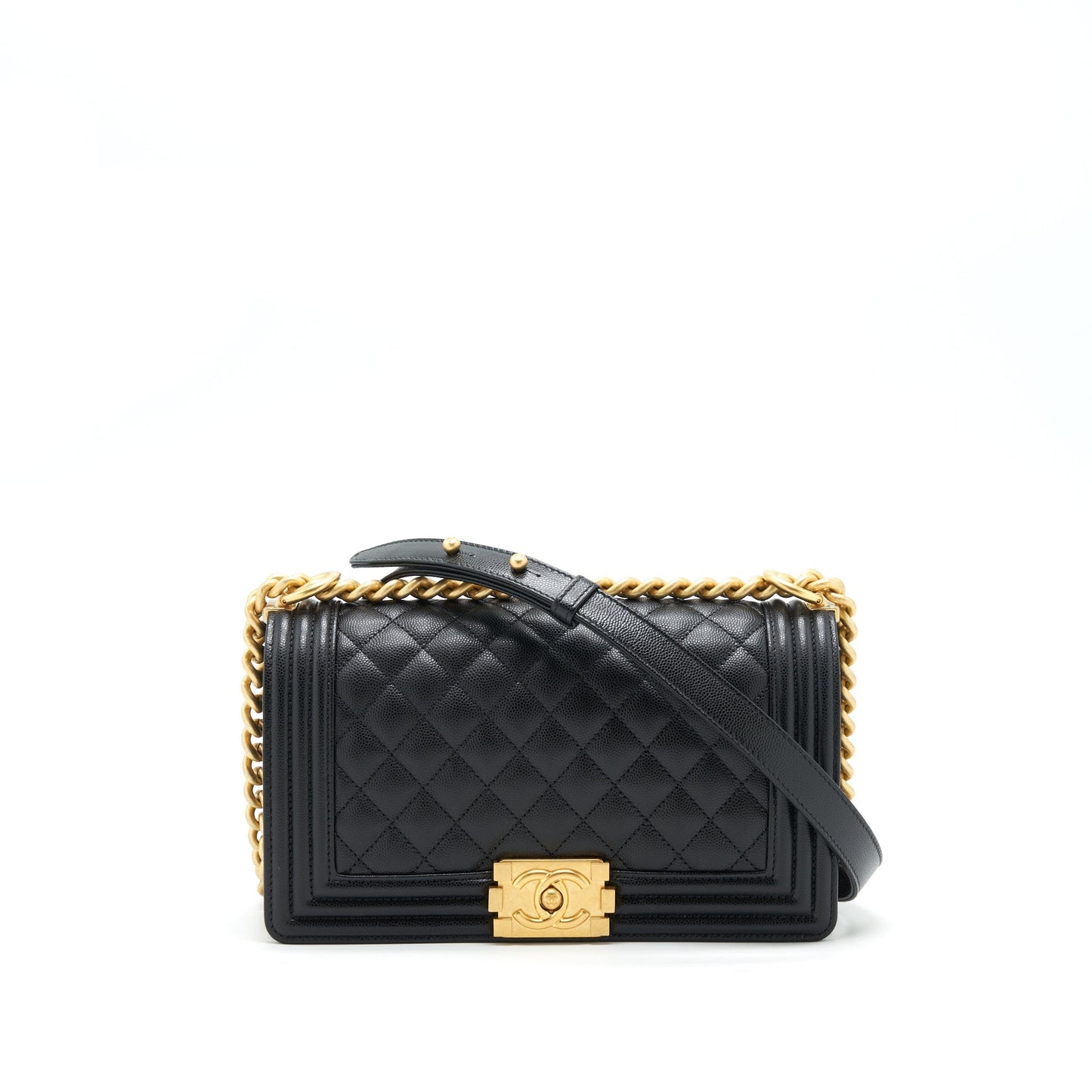 Chanel Boy Caviar Brushed GHW Microchip Black Handbag