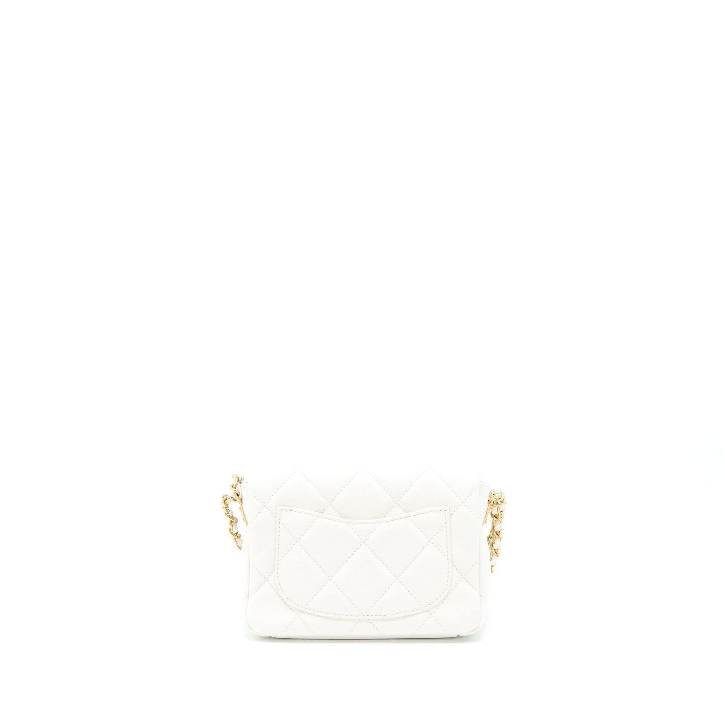 Chanel 22A Flap Caviar GHW Microchip White Small Shoulder Bag