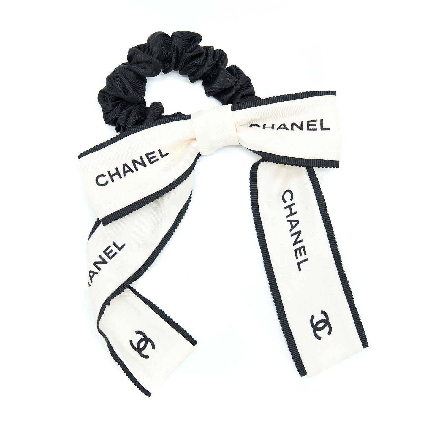 Chanel 22B Hair Tie Silk Twill Ecru Black Handbag