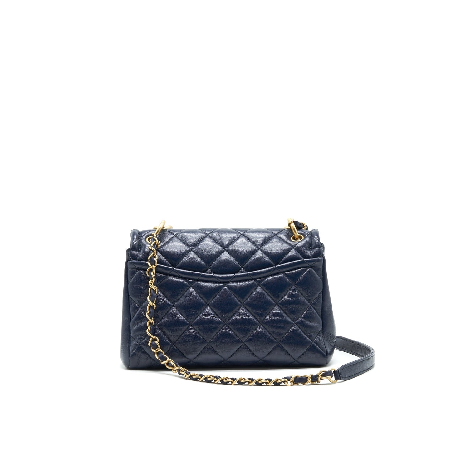 Chanel Quilted Flap Navy Brushed GHW Shoulder Bag