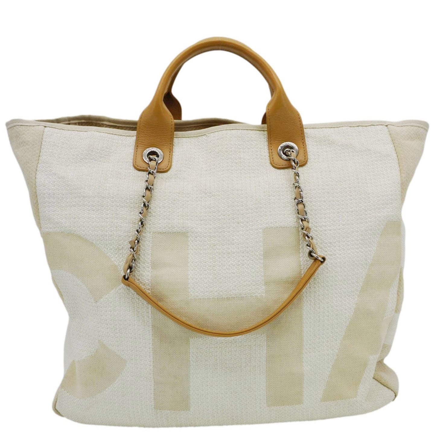 Chanel Deauville Logo printed Cream Canvas Travel Bag