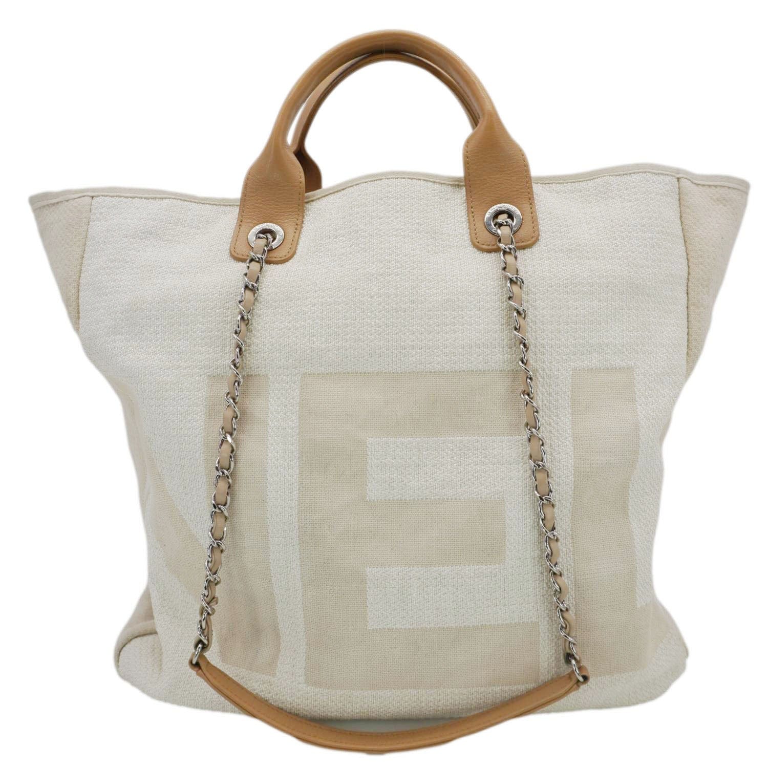 Chanel Deauville Logo printed Cream Canvas Travel Bag