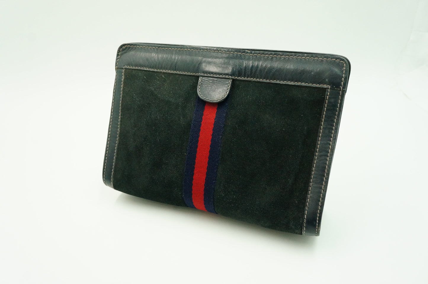 Gucci "Accessory Collection" Pouch Leather Suede Blue Navy Travel Bag