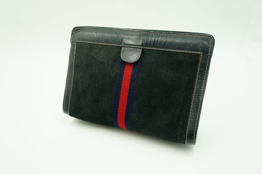 Gucci "Accessory Collection" Pouch Leather Suede Blue Navy Travel Bag