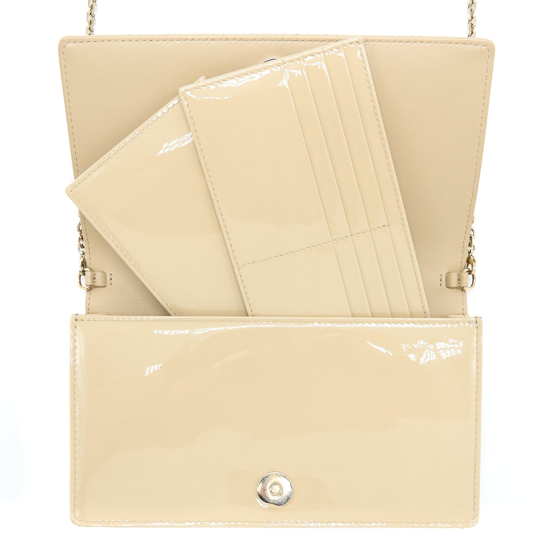 Dior Lady Pouch With Patent Handbag Beige Chain Travel Bag