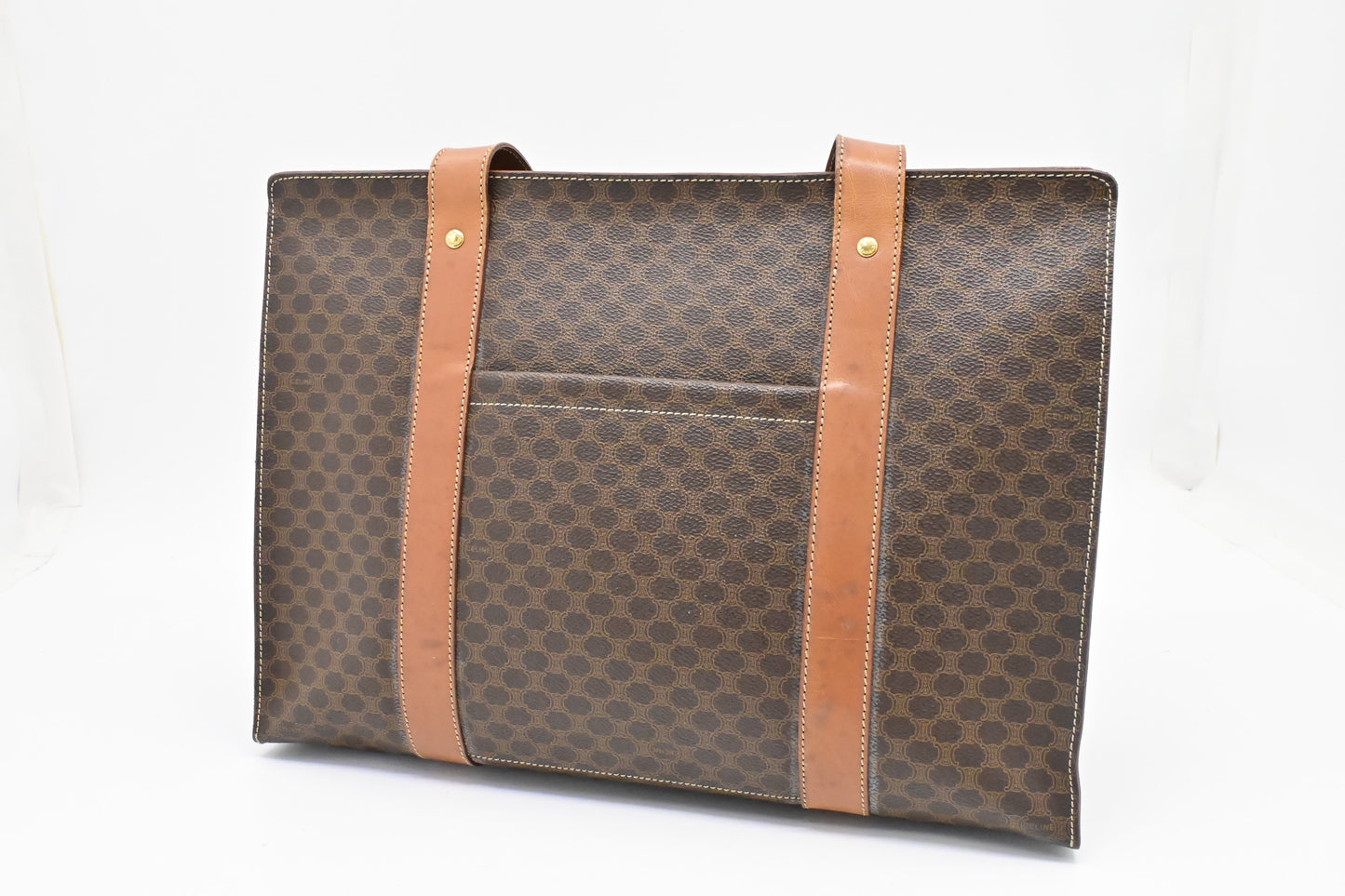 Celine Shoulder Bag In Macadam Canvas Brown