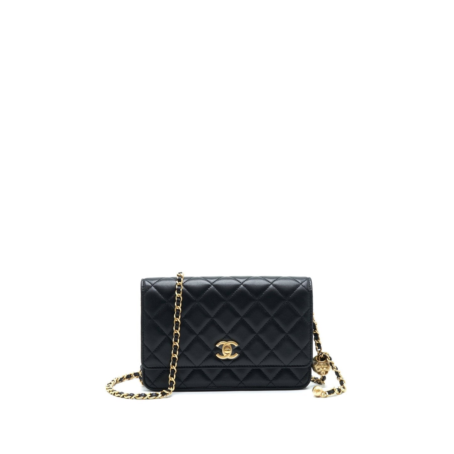 Chanel 22C Pearl Crush On GHW Microchip Black Wallet Case