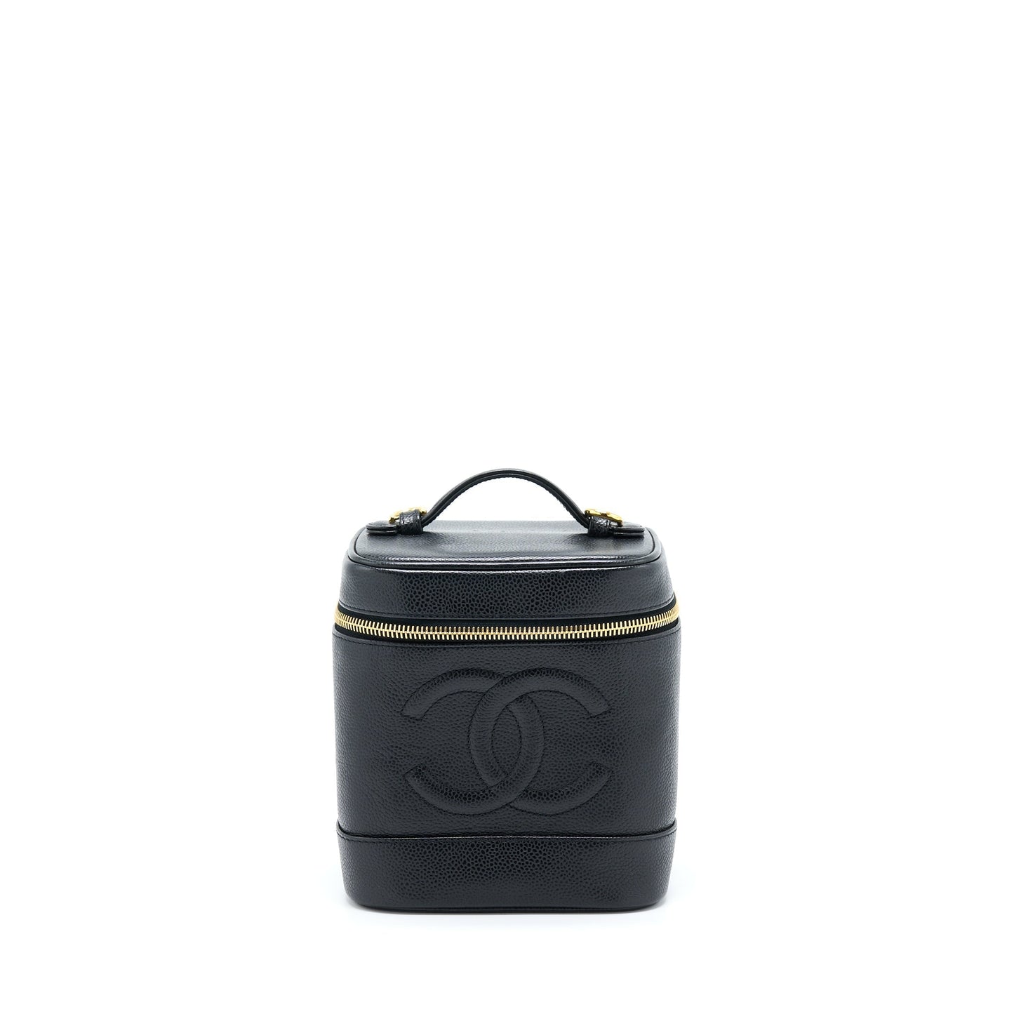 Chanel Vertical CC Logo Cosmetic Vanity Caviar Black Handbag