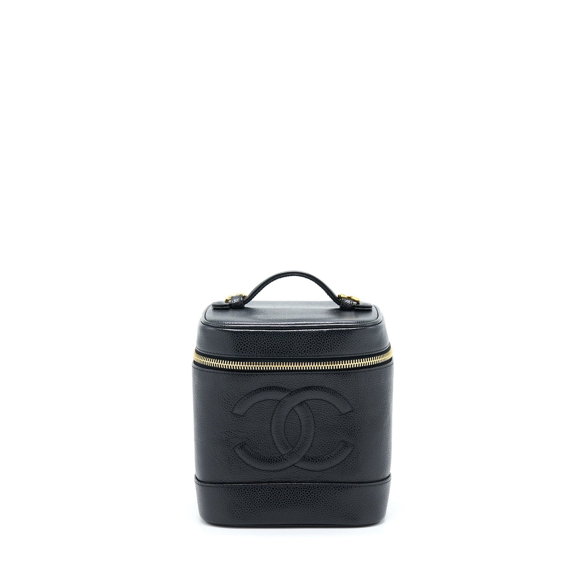 Chanel Vertical CC Logo Cosmetic Vanity Caviar Black Handbag