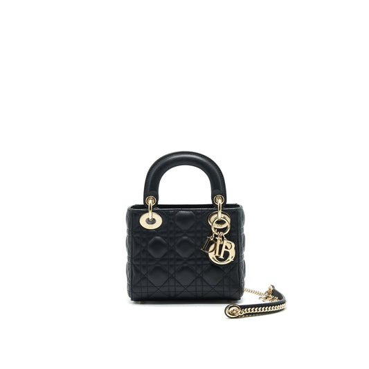 Dior Lady Tote Purse Lambskin Handbag Black Mini Tote Bag