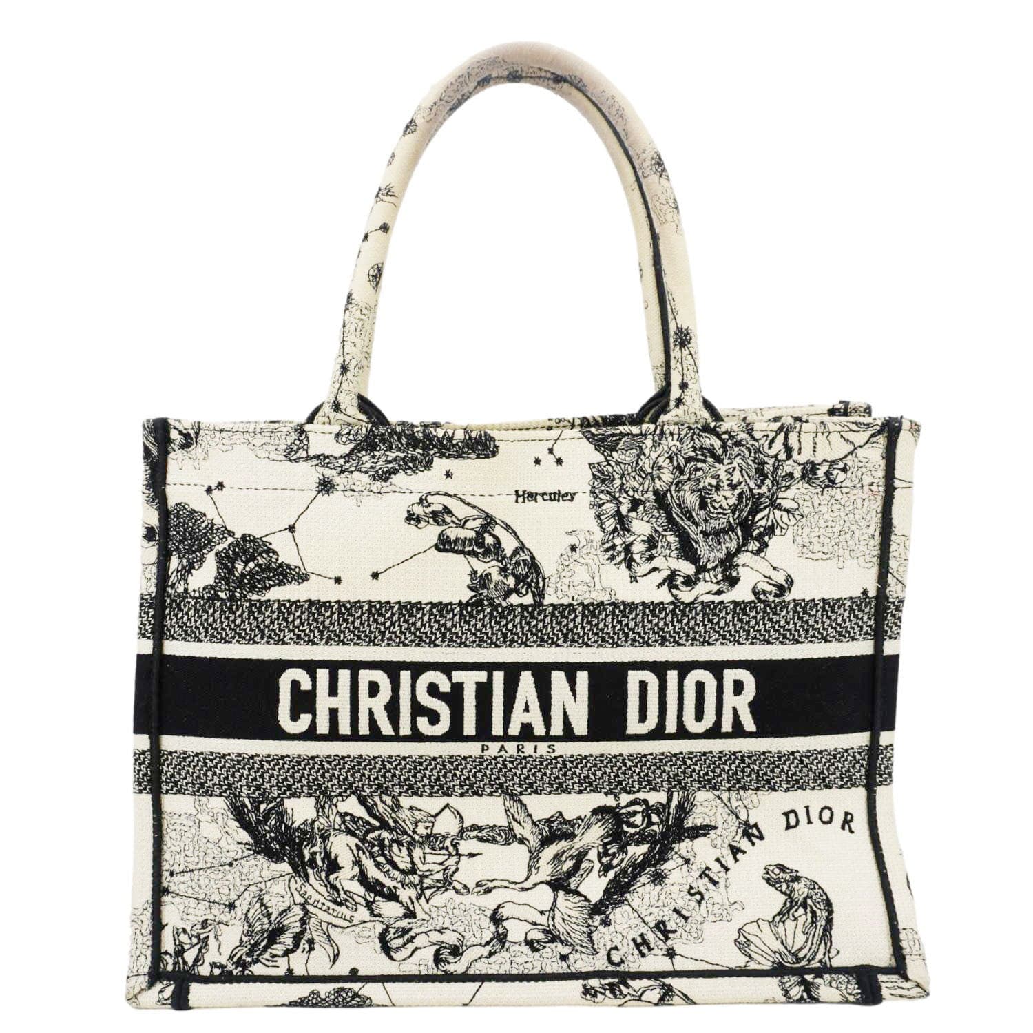 Dior Tote Bag Book Zodiac Embroidery Latte Canvas