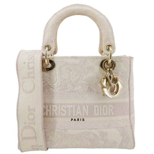 Dior Lady Lite Shoulder Bag Canvas White Embroidered