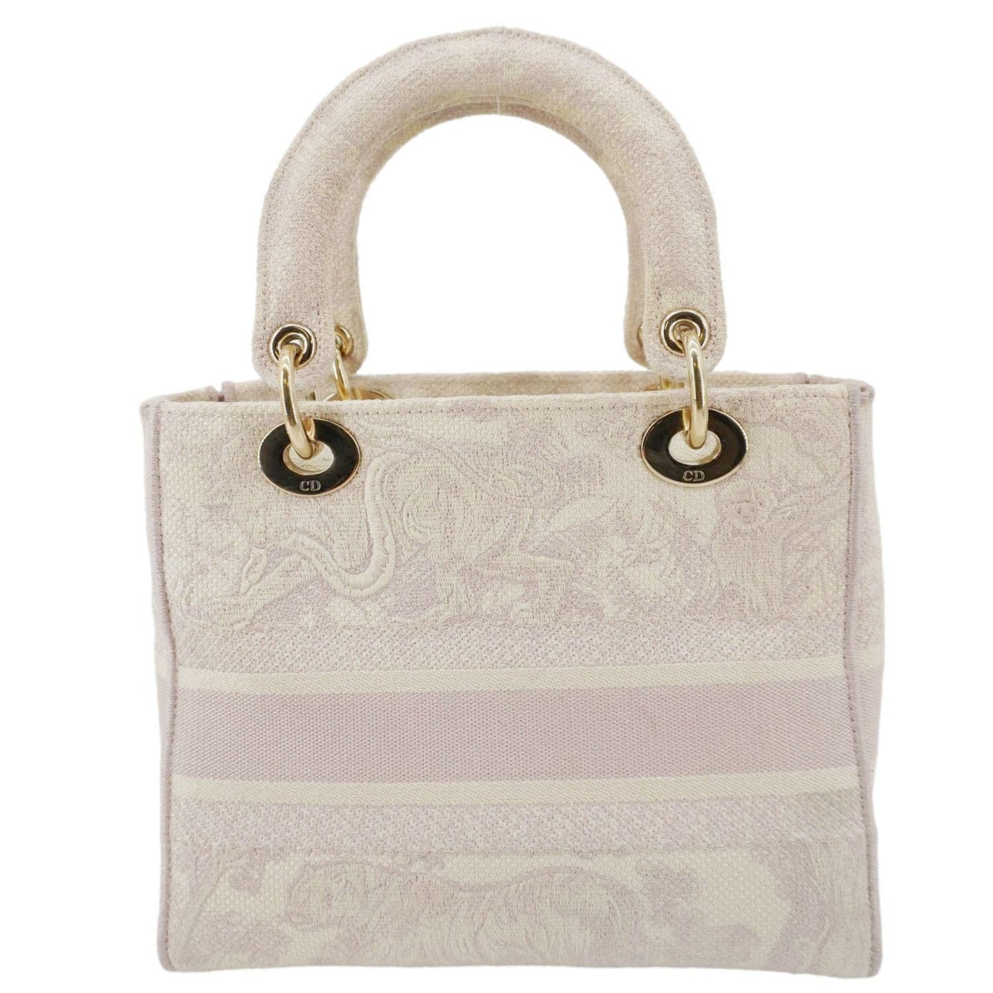 Dior Lady Lite Shoulder Bag Canvas White Embroidered