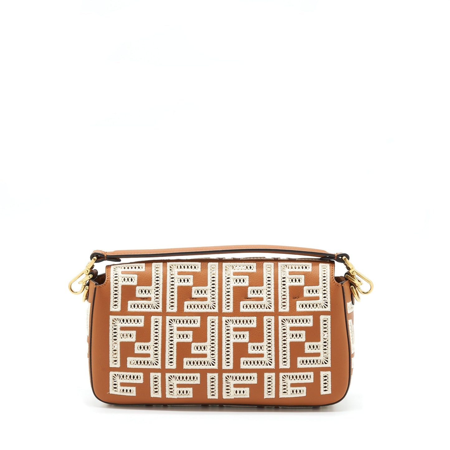 Fendi Baguette Calfskin And Handbag White Brown Shoulder Bag