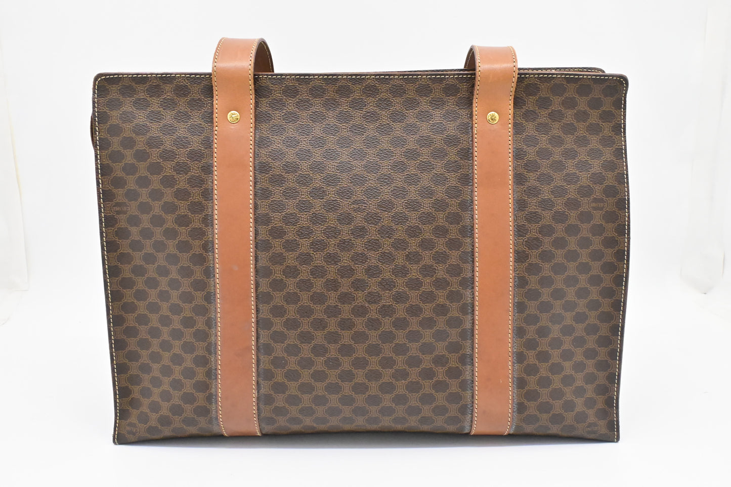 Celine Shoulder Bag In Macadam Canvas Brown