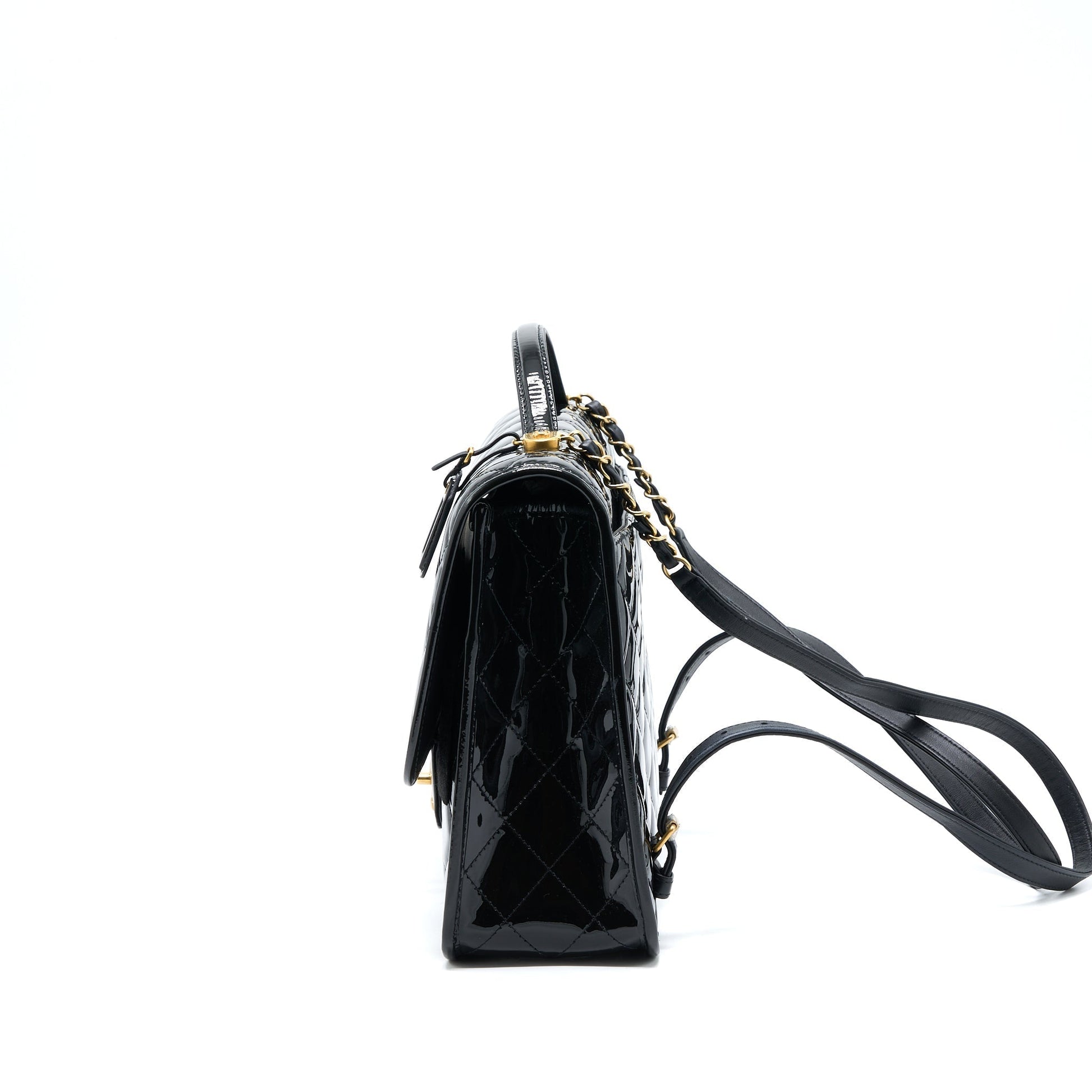 Chanel 22K Backpack Patent Brushed GHW Microchip Black