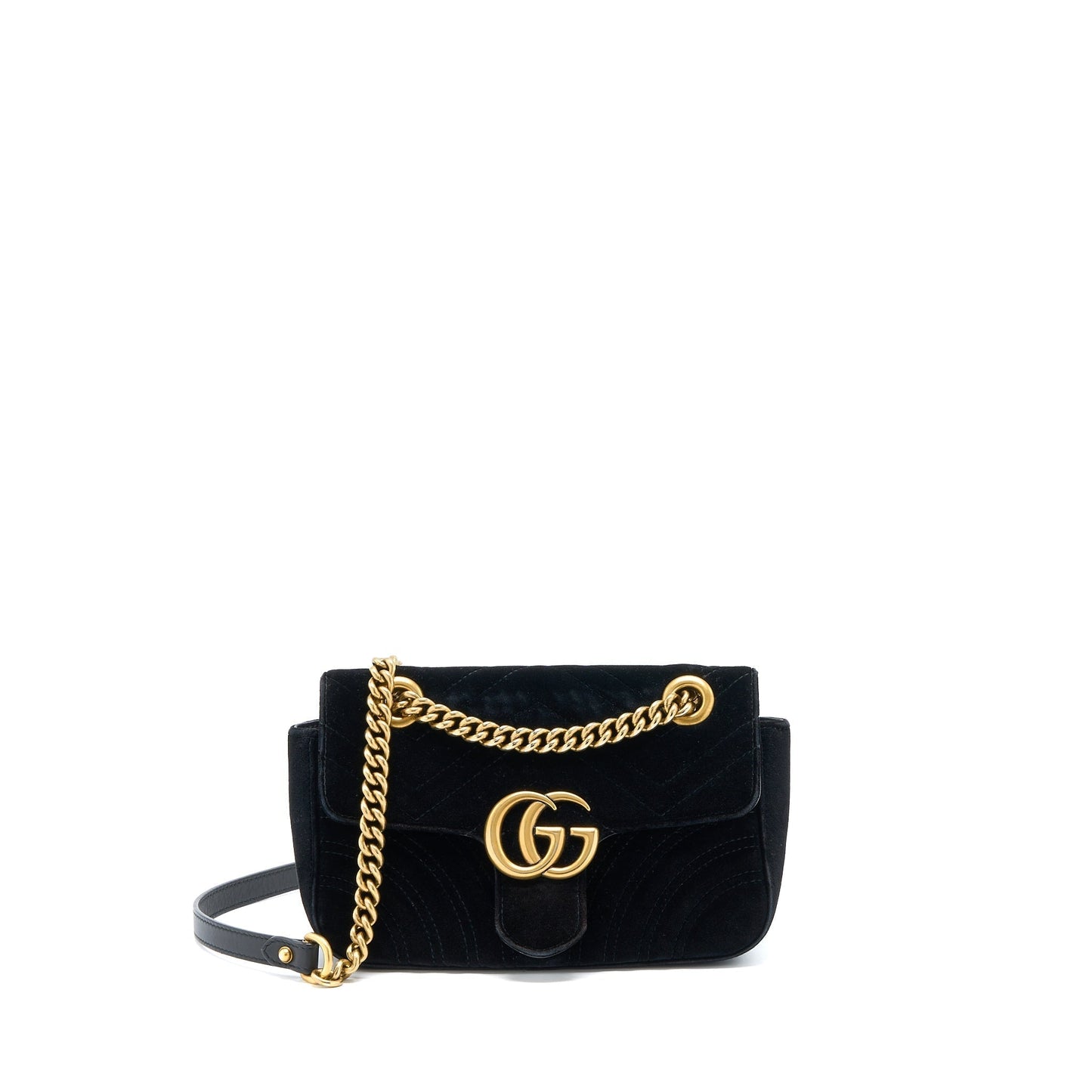 Gucci Marmont Velvet Handbag Black Mini Travel Bag Black Ghw