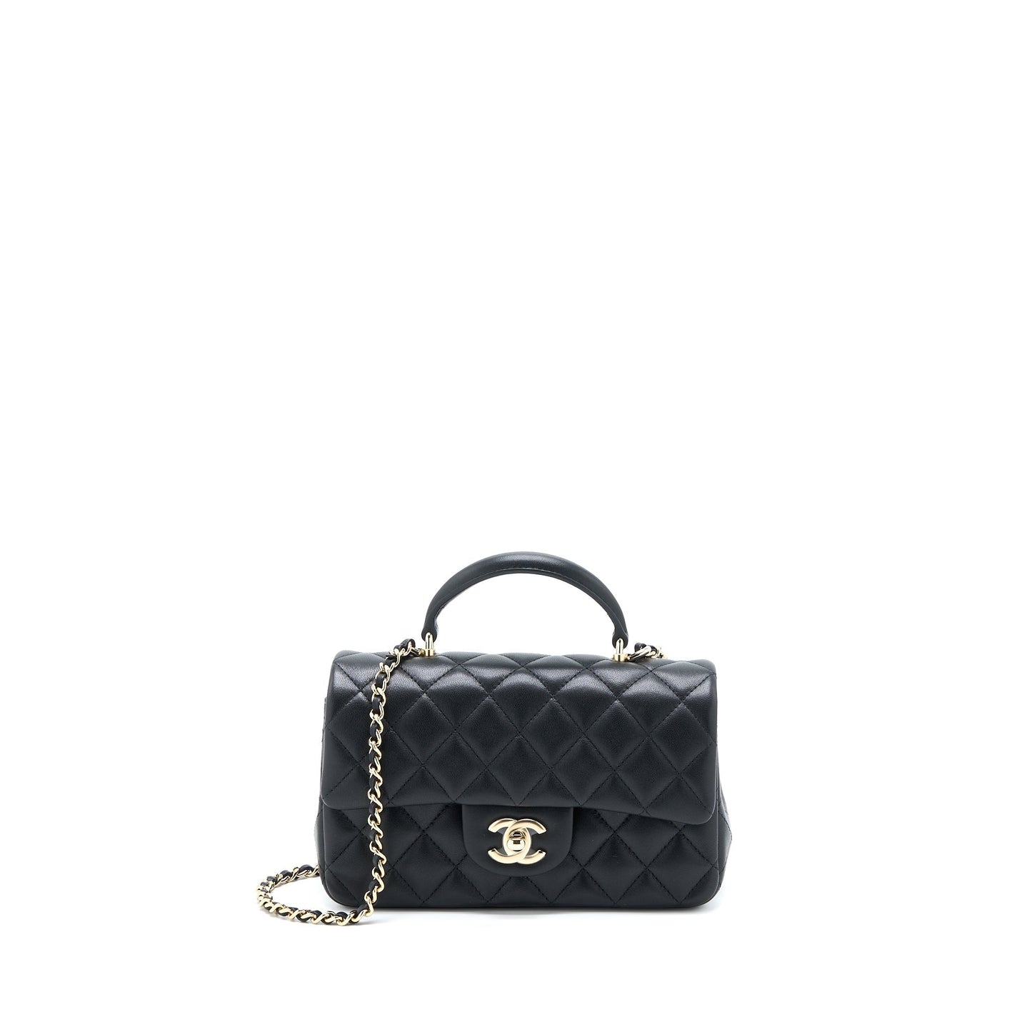 Chanel Top Handle Rectangular Flap Lambskin LGHW Black Shoulder Bag Microchip 4