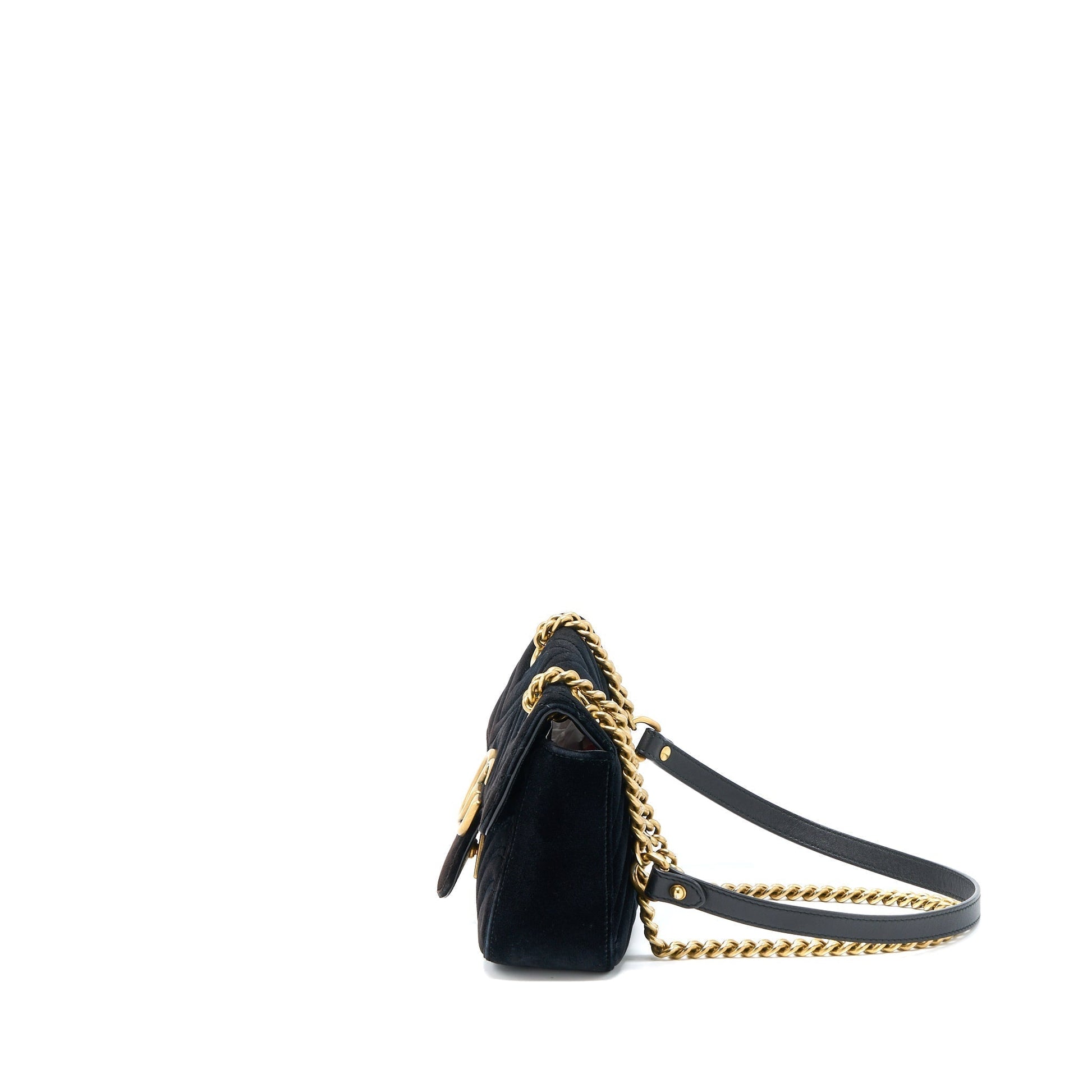 Gucci Marmont Velvet Handbag Black Mini Travel Bag Black Ghw