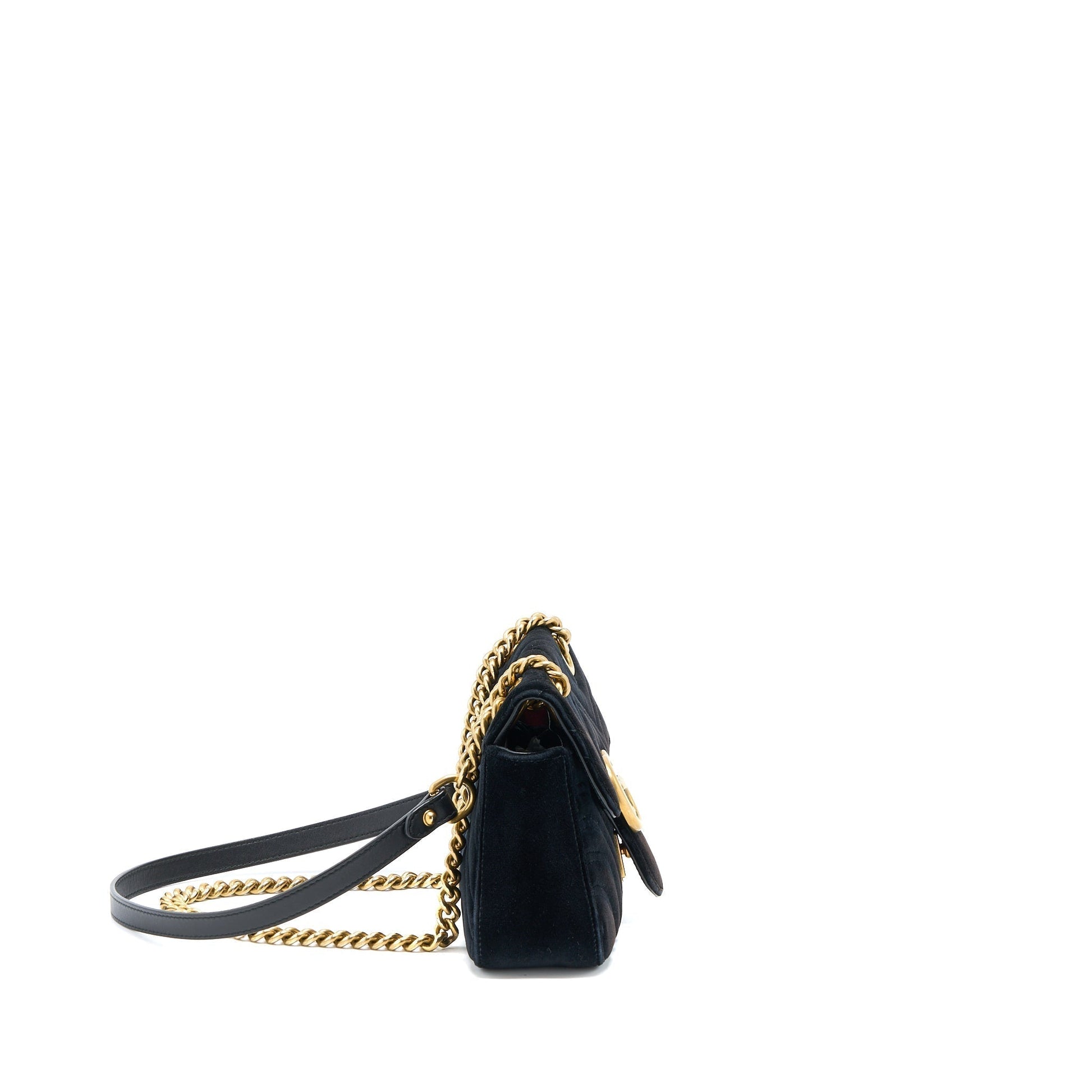 Gucci Marmont Velvet Handbag Black Mini Travel Bag Black Ghw