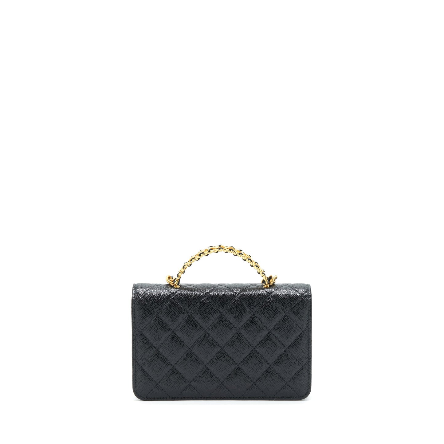Chanel 22S Logo Top Handle On Caviar Black Wallet Case