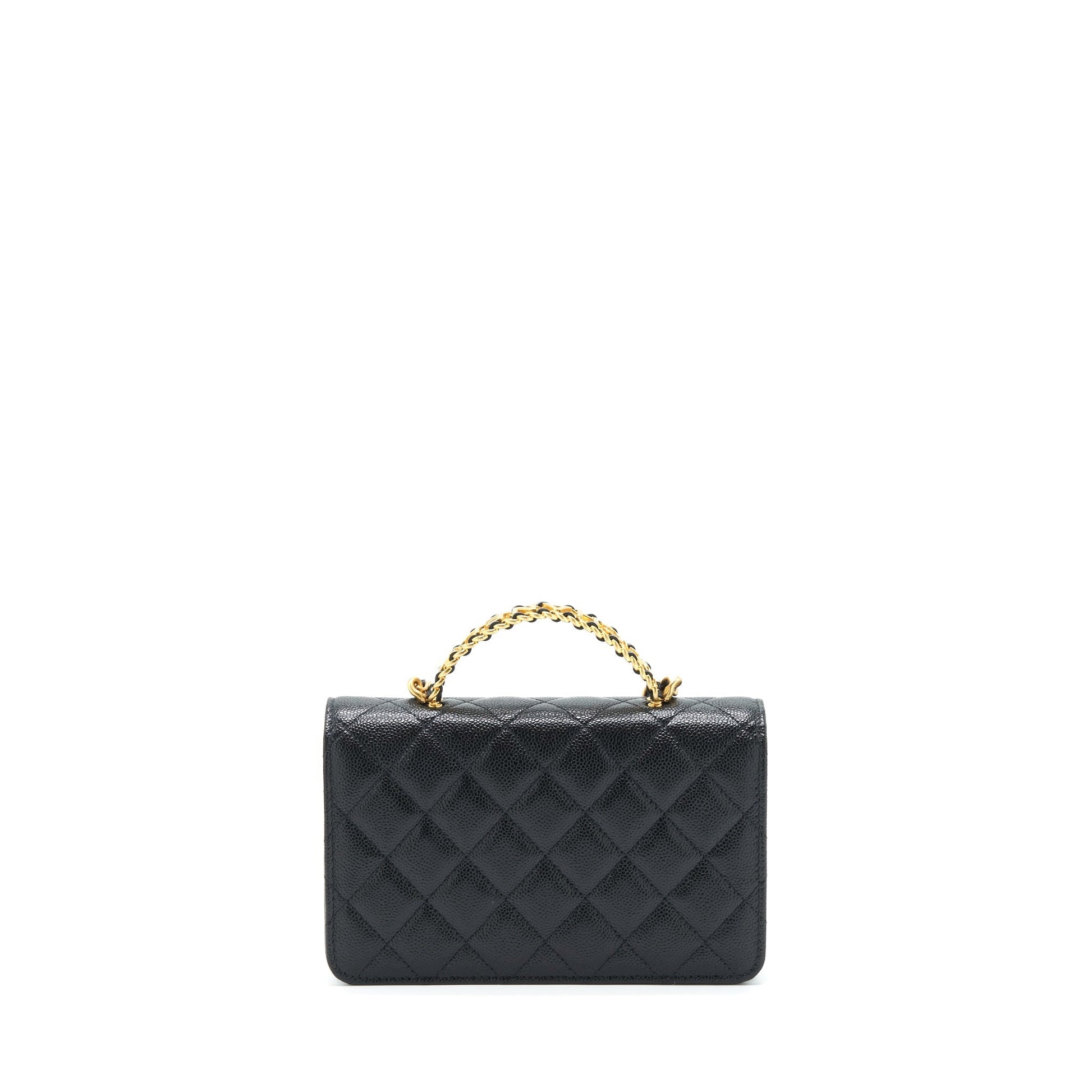 Chanel 22S Logo Top Handle On Caviar Black Wallet Case