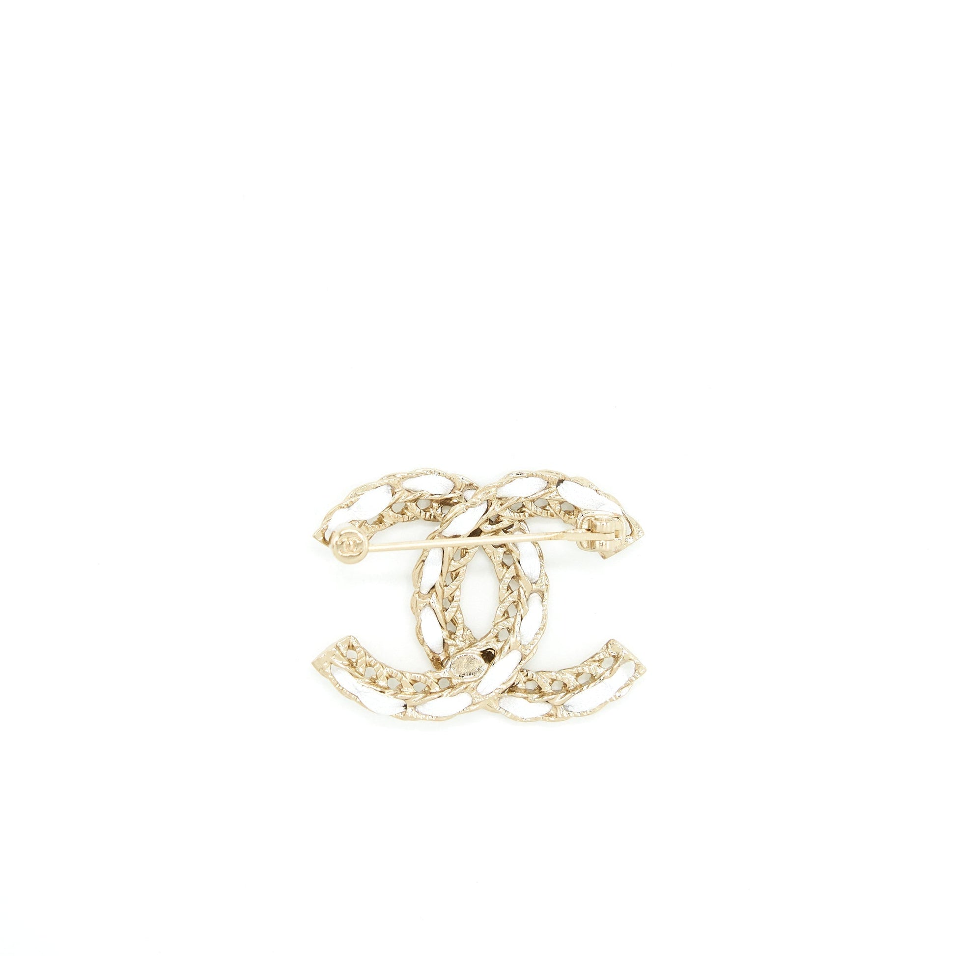 Chanel CC Logo Brooch Light Tone White Gold Small Leather Handbag