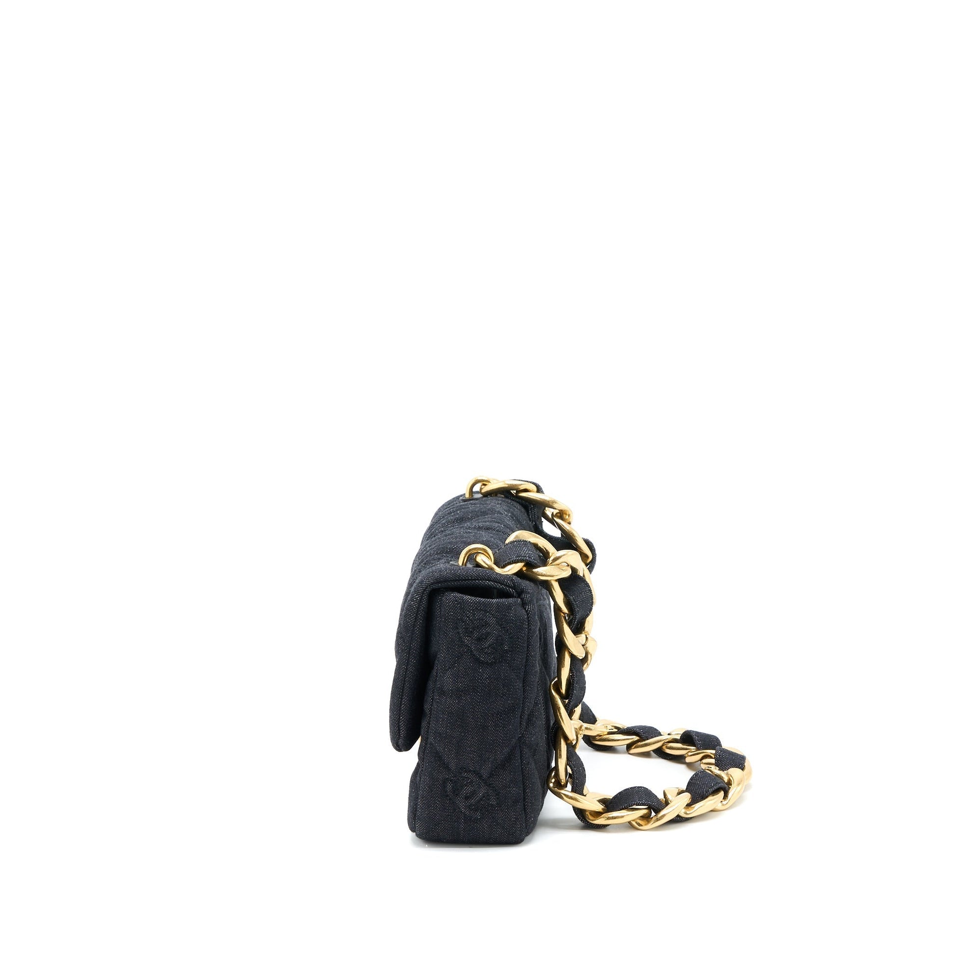 Chanel 22S Giant Flap Denim Dark Brushed Blue Shoulder Bag