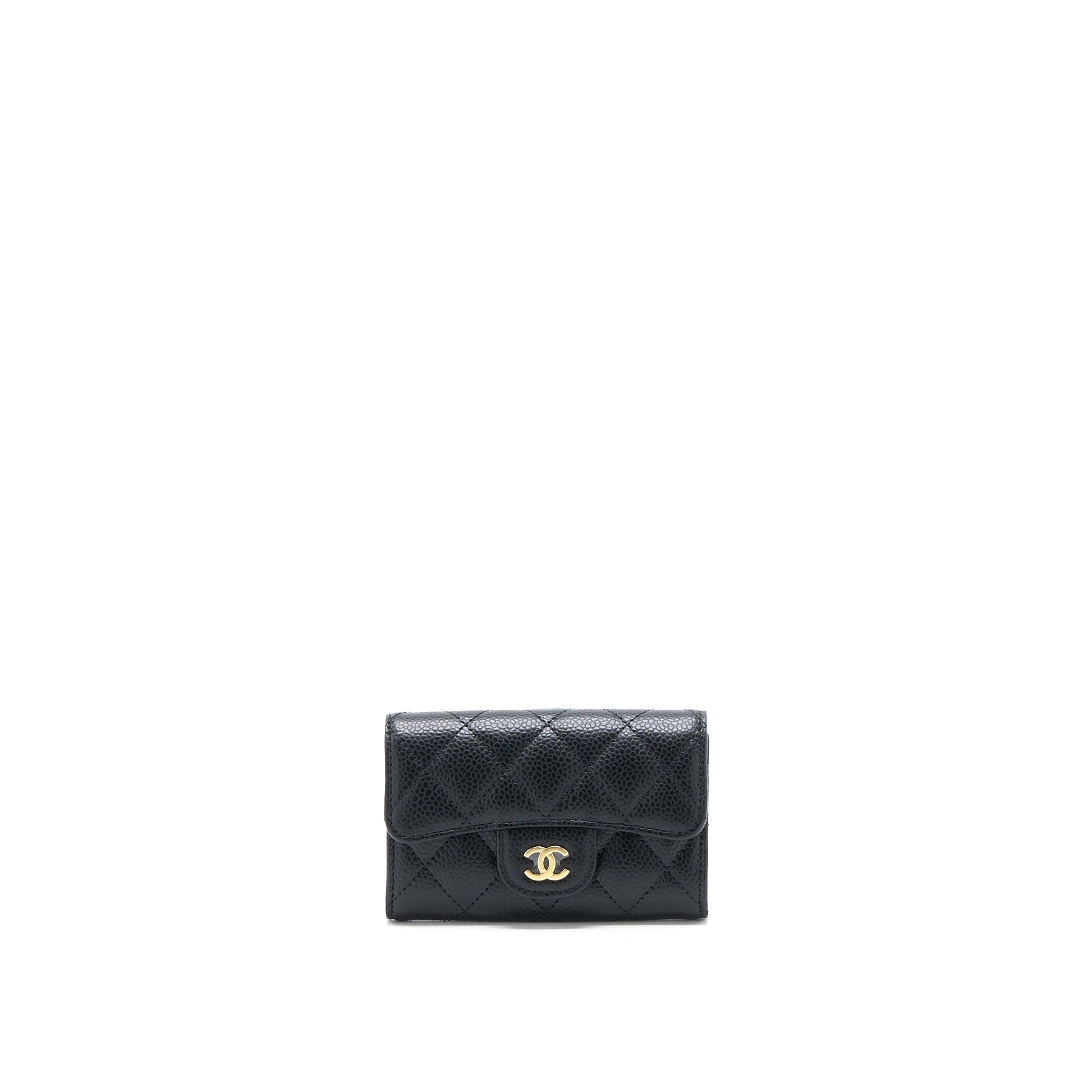 Chanel Classic Quilted Flap Card Holder Caviar Black Wallet Case Microchip 1