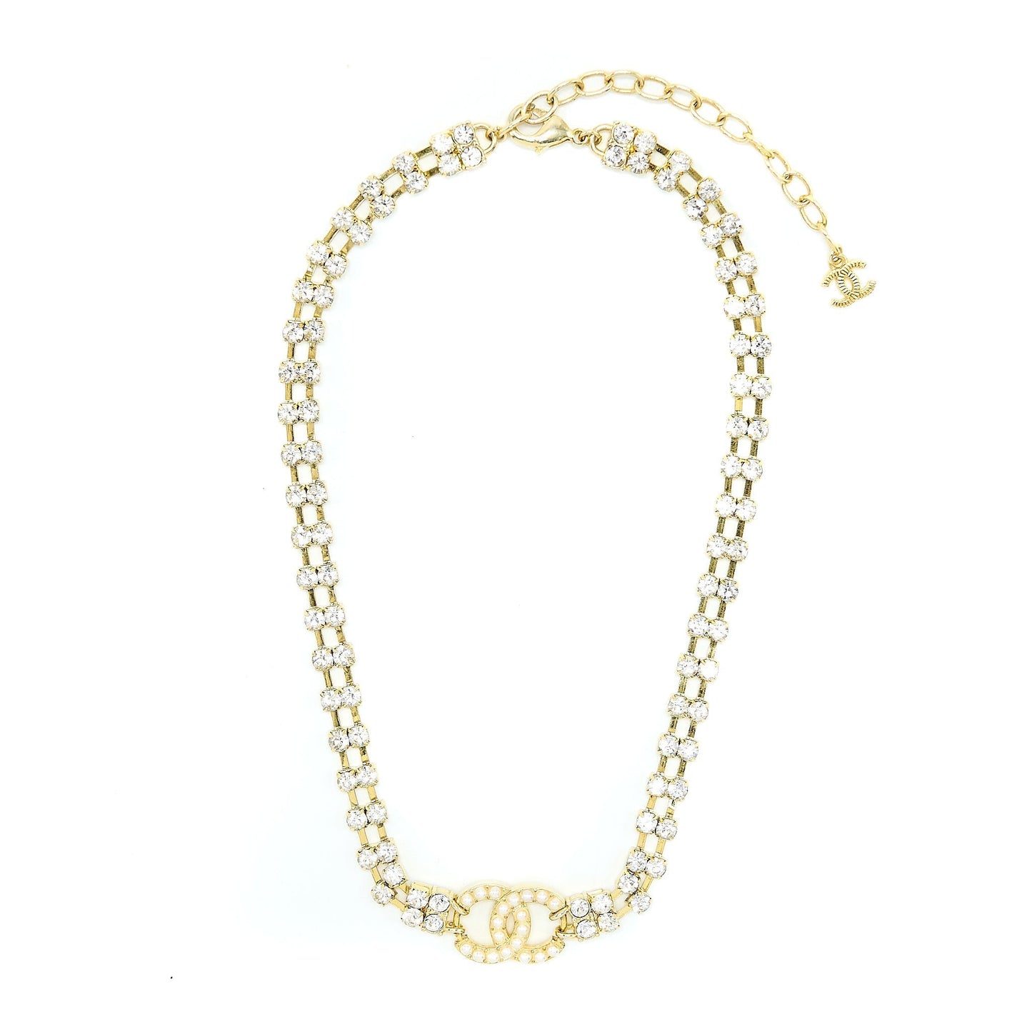 Chanel CC Logo Chocker Crystal Pearl Tone Gold Handbag