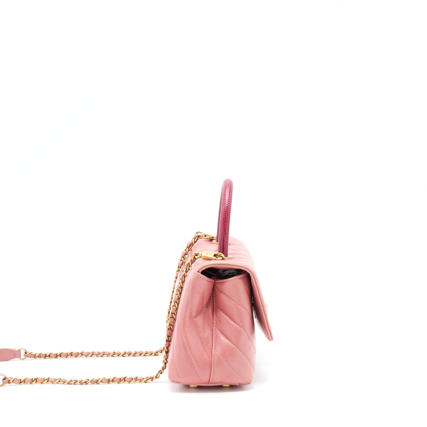 Chanel Coco Handle Chevron Calfskin Lizard Handle Pink Small Handbag