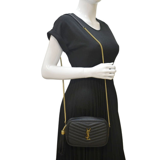 YSL Saint Laurent Yves Lou Chevron Camera Crossbody Bag Leather Black Camera Bag 6