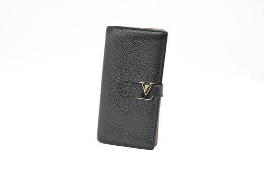 Louis Vuitton Vertical Tarillon Black Leather Wallet Case