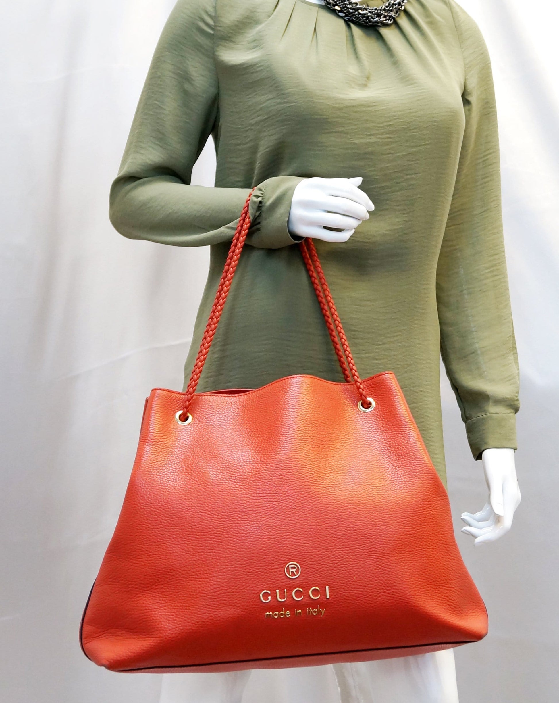 Gucci Braided Handle Gifford Tote Bag Red Large