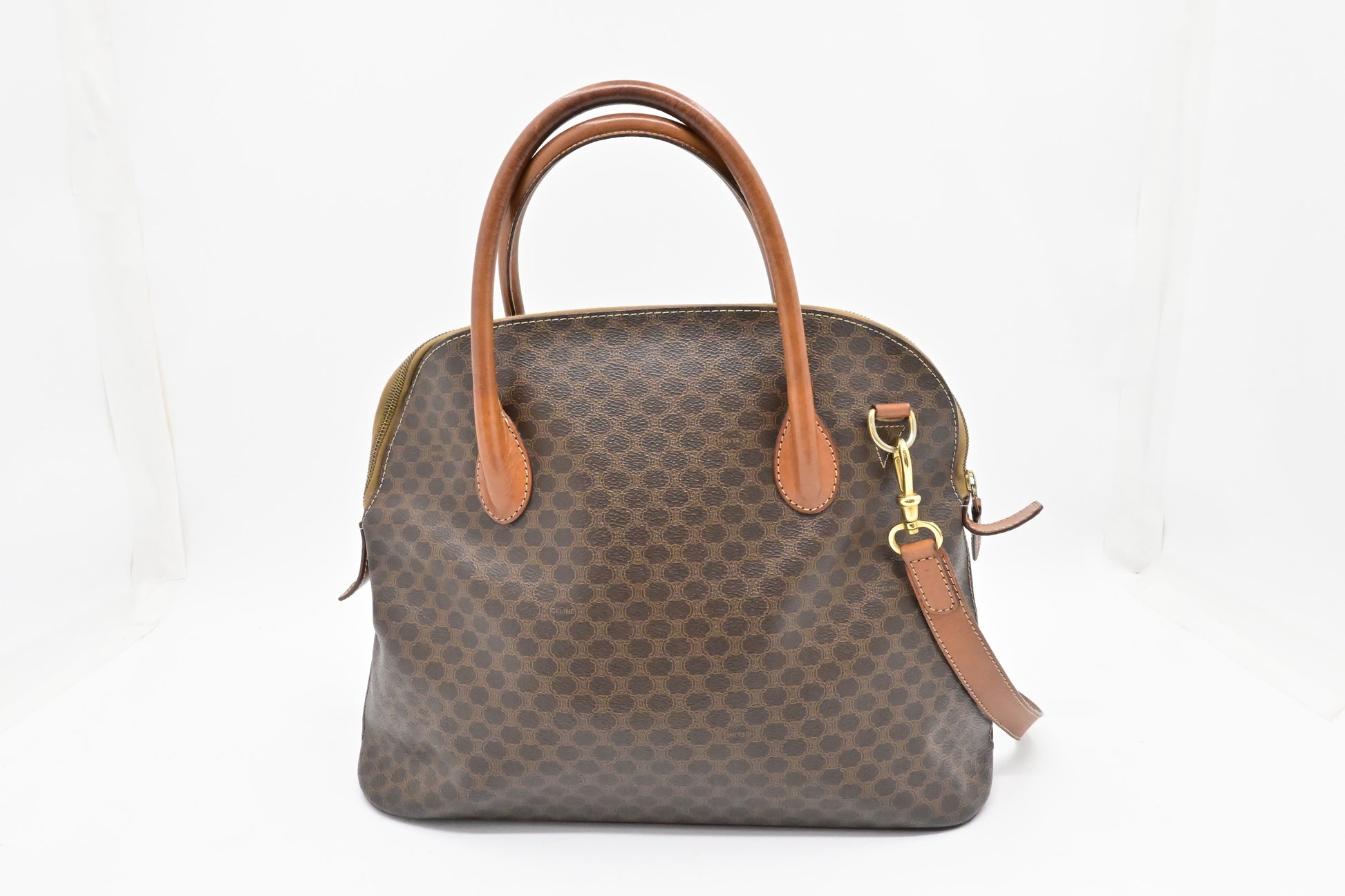 Celine Bowling Bag In Macadam Canvas Brown Travel Bag