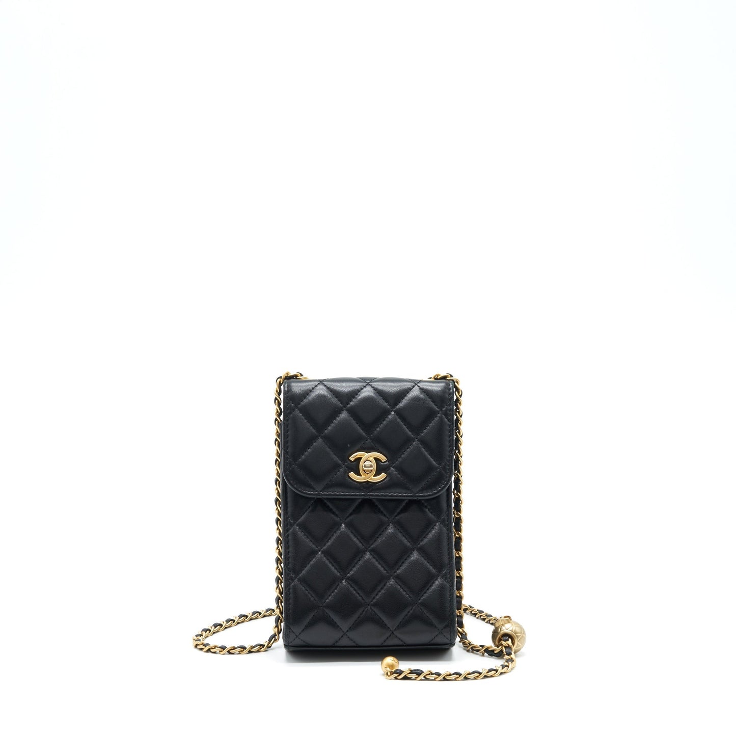 Chanel Pearl Crush Phone Lambskin GHW Black Handbag