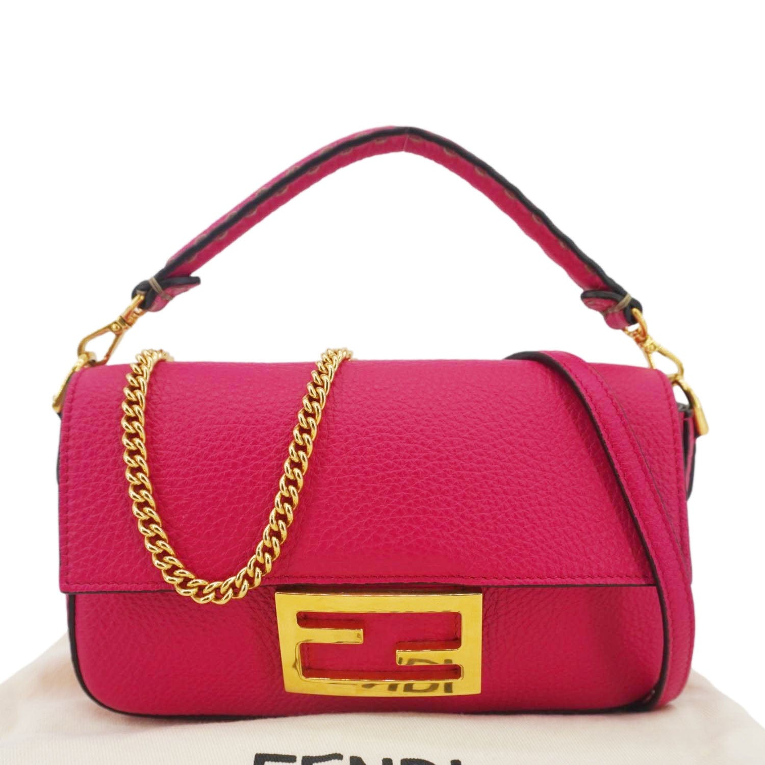 Fendi Selleria Cuoio Romano Baguette Crossbody Bag Leather Pink Shoulder Bag