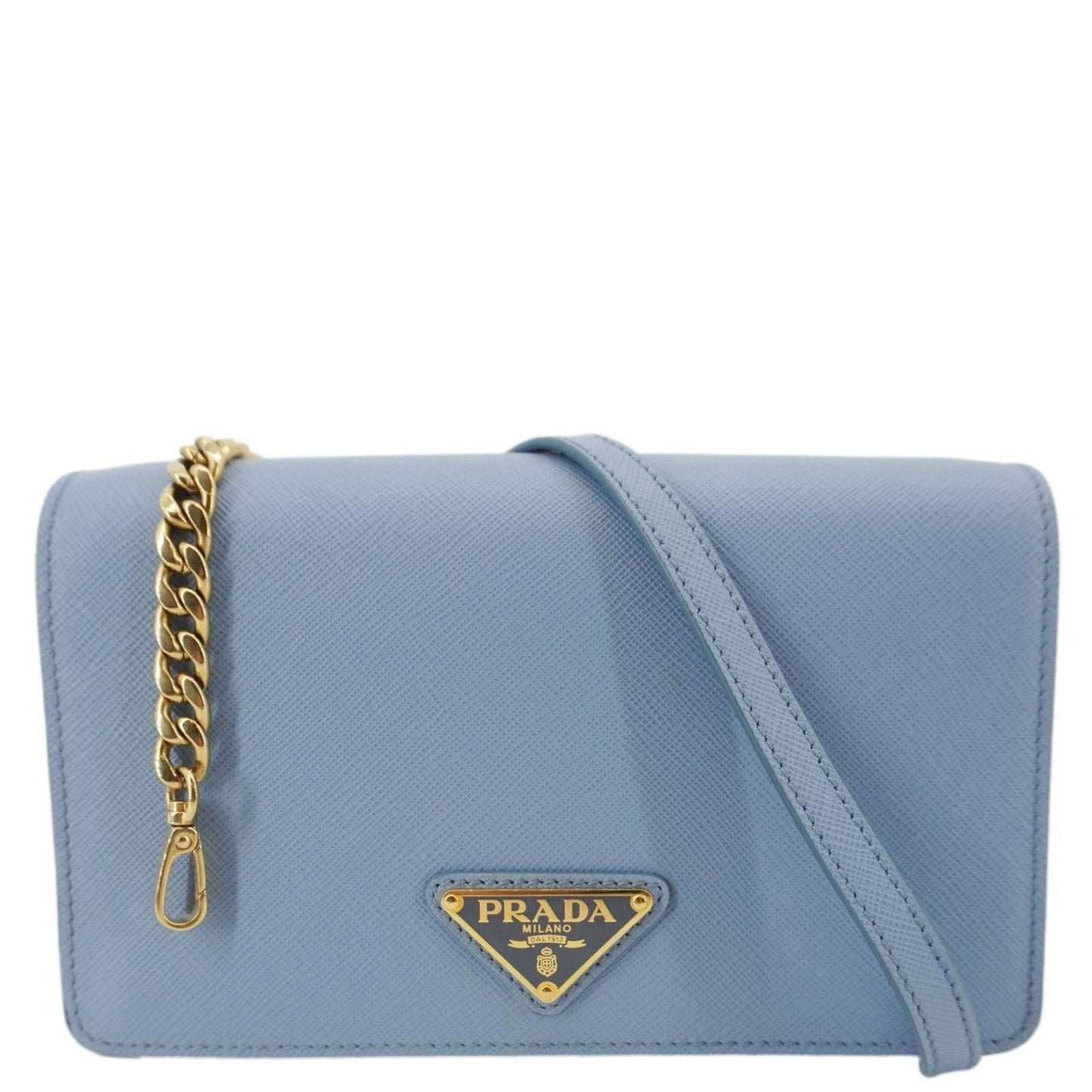 Prada Bandoliera Flip Lock Crossbody Bag Leather Saffiano Blue