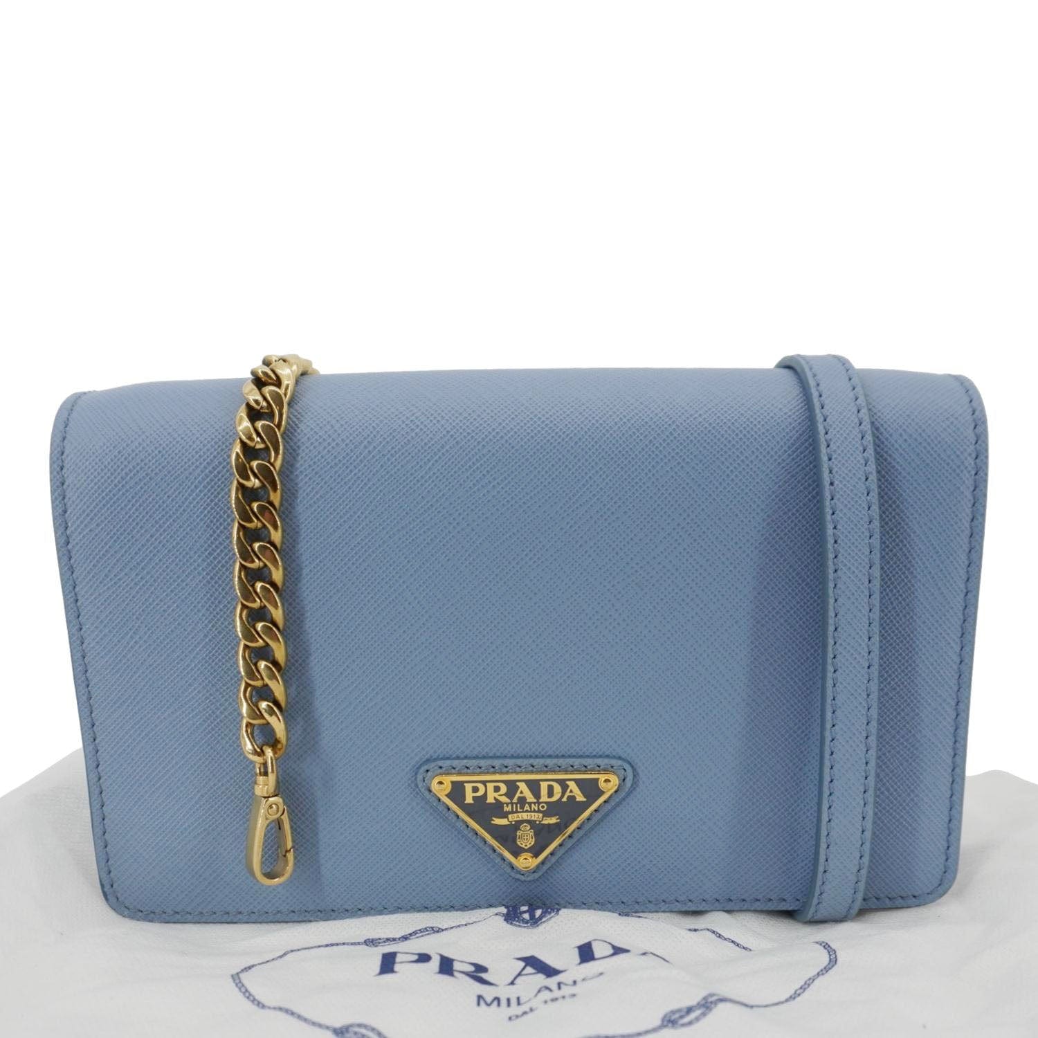 Prada Bandoliera Flip Lock Crossbody Bag Leather Saffiano Blue