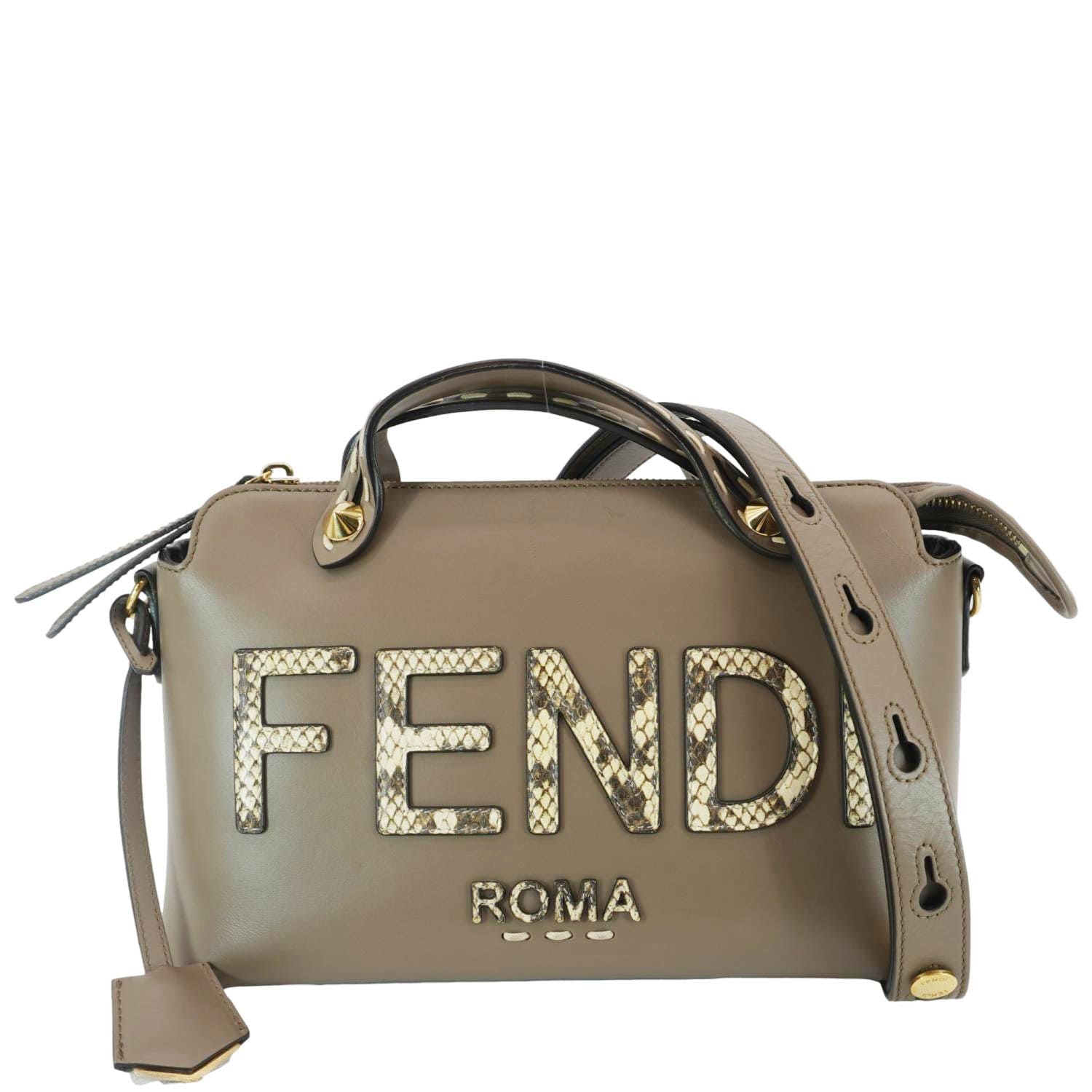 Fendi By The Way Print Boston Bag Leather Python Beige Travel Bag