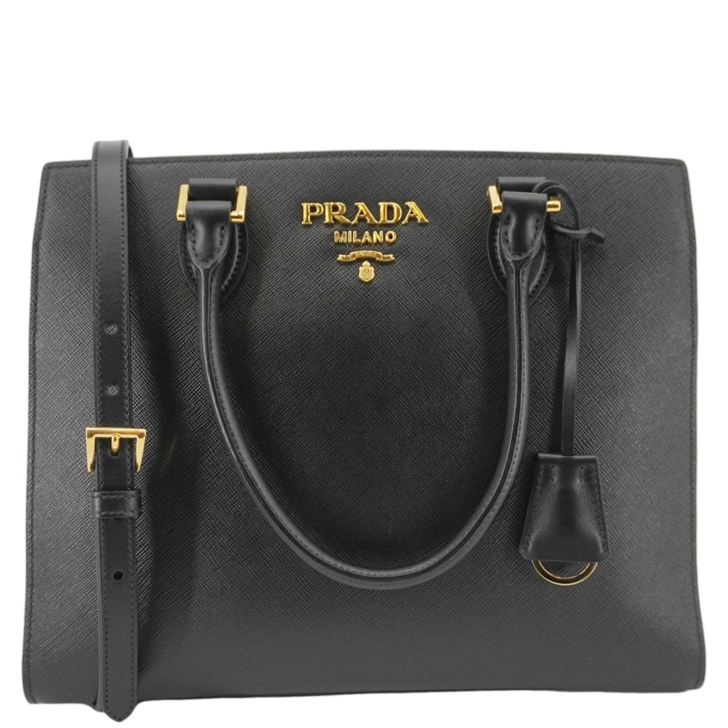 Prada Soft Zippered Tote Bag Leather Saffiano Black