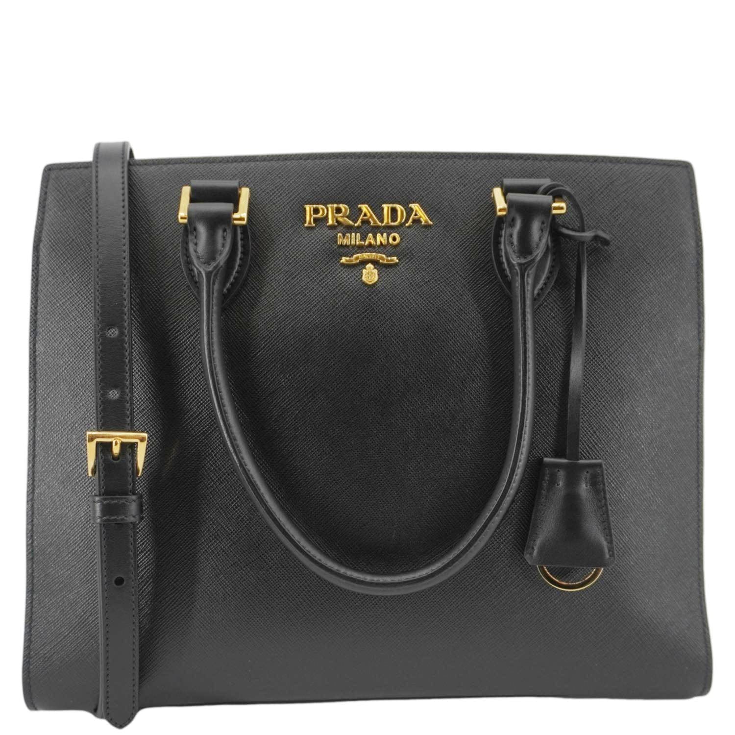 Prada Soft Zippered Tote Bag Leather Saffiano Black