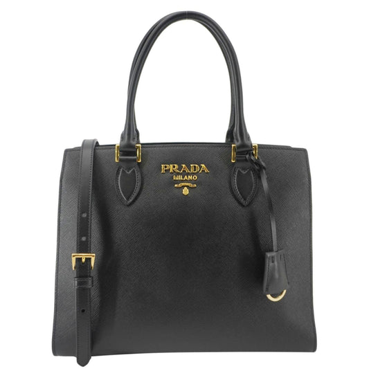 Prada Soft Zippered Tote Bag Leather Saffiano Black