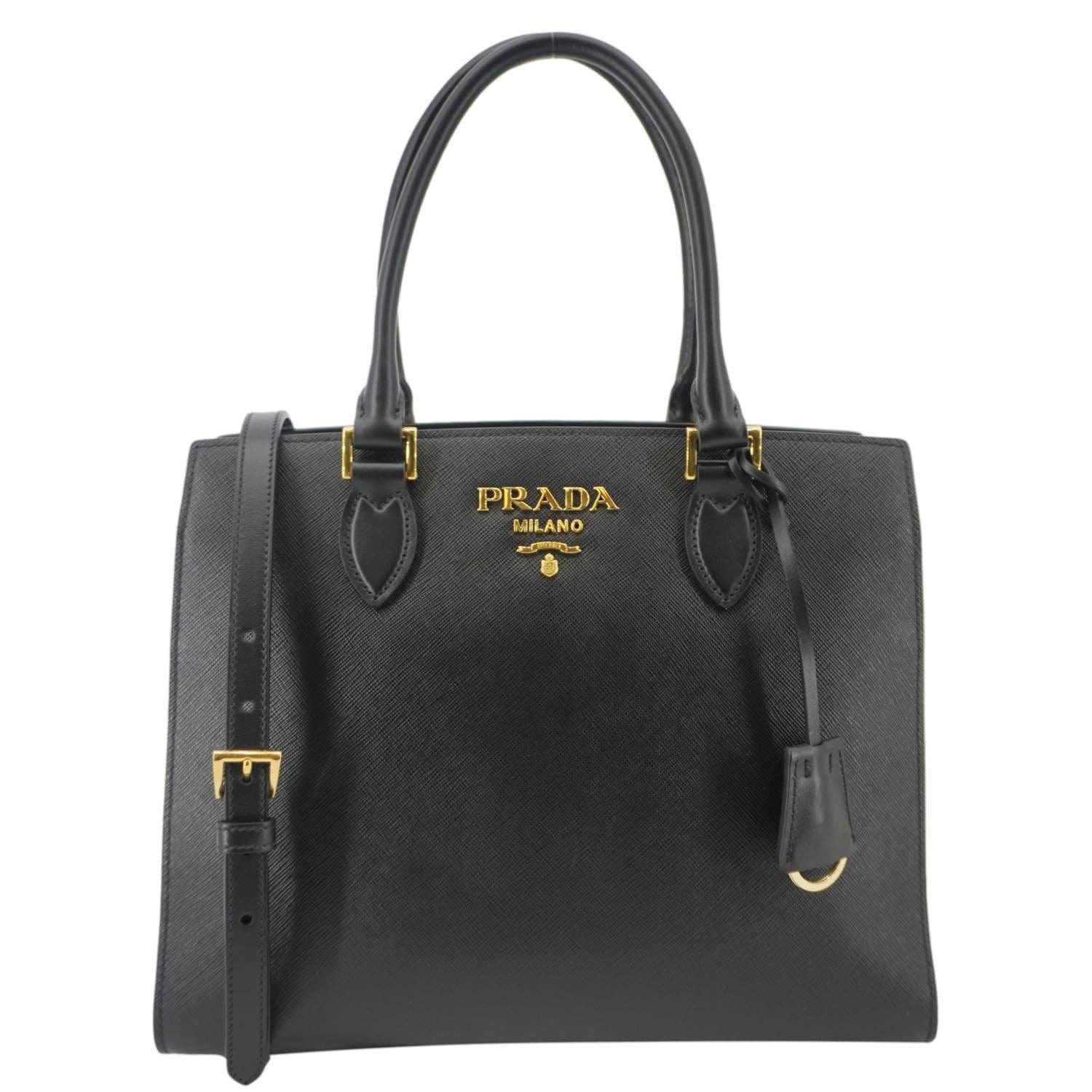 Soft Zippered Saffiano Tote Bag Leather Black