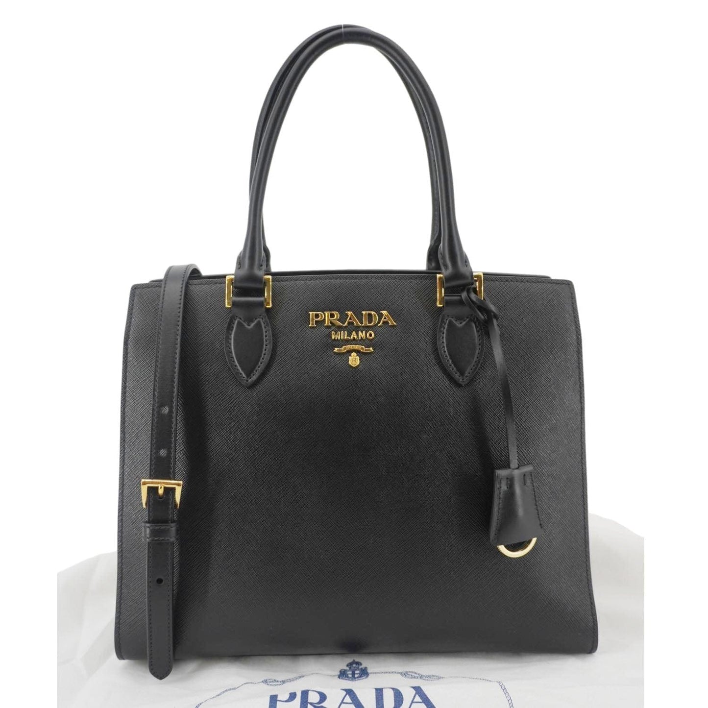 Soft Zippered Saffiano Tote Bag Leather Black