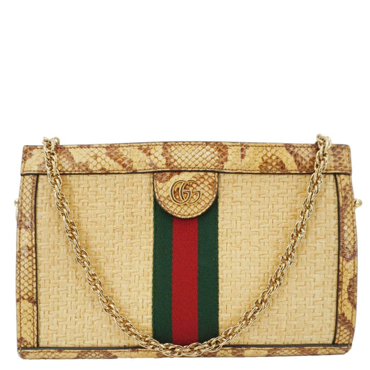 Gucci Ophidia Elaphe Chain Shoulder Bag Raffia Beige