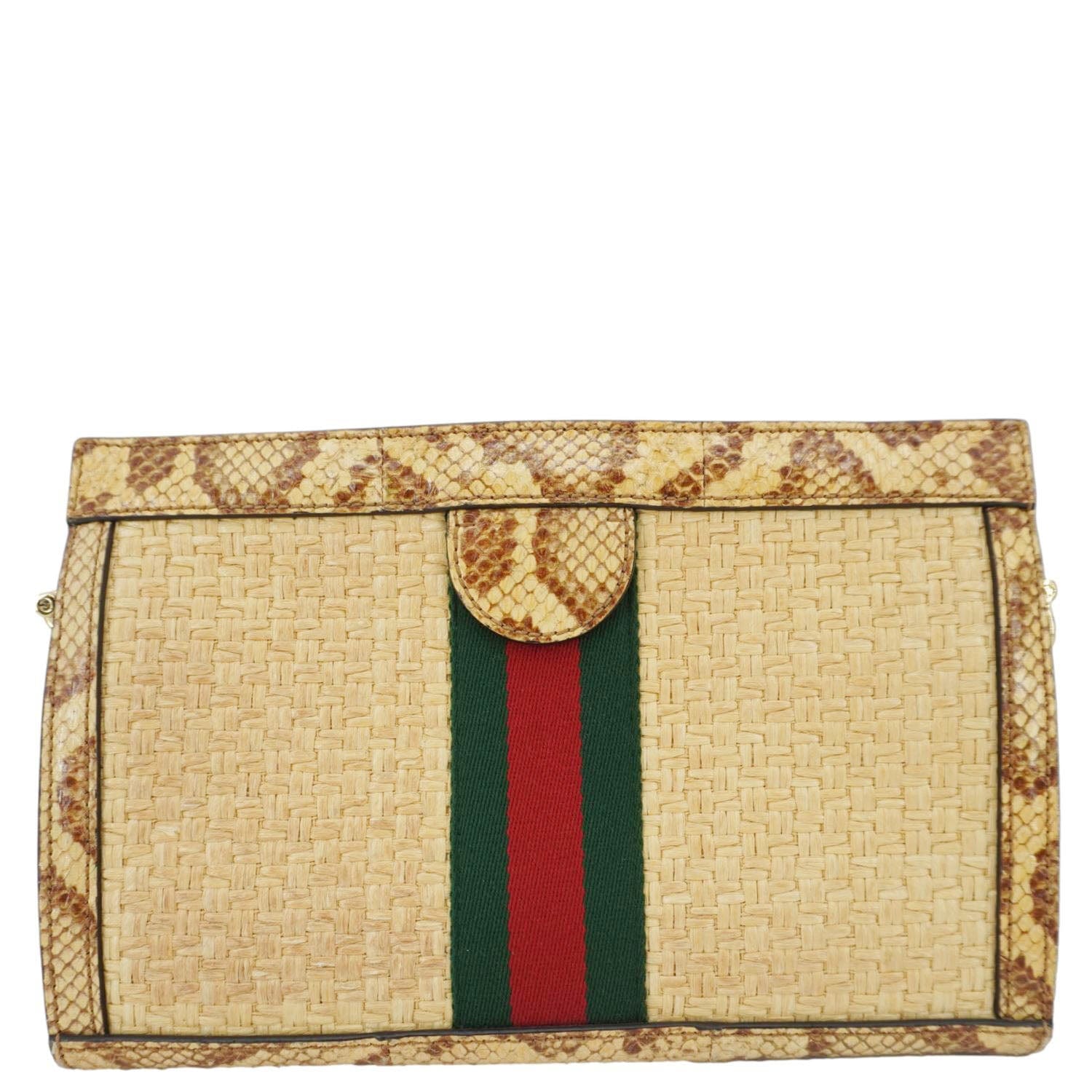 Gucci Ophidia Elaphe Chain Shoulder Bag Raffia Beige
