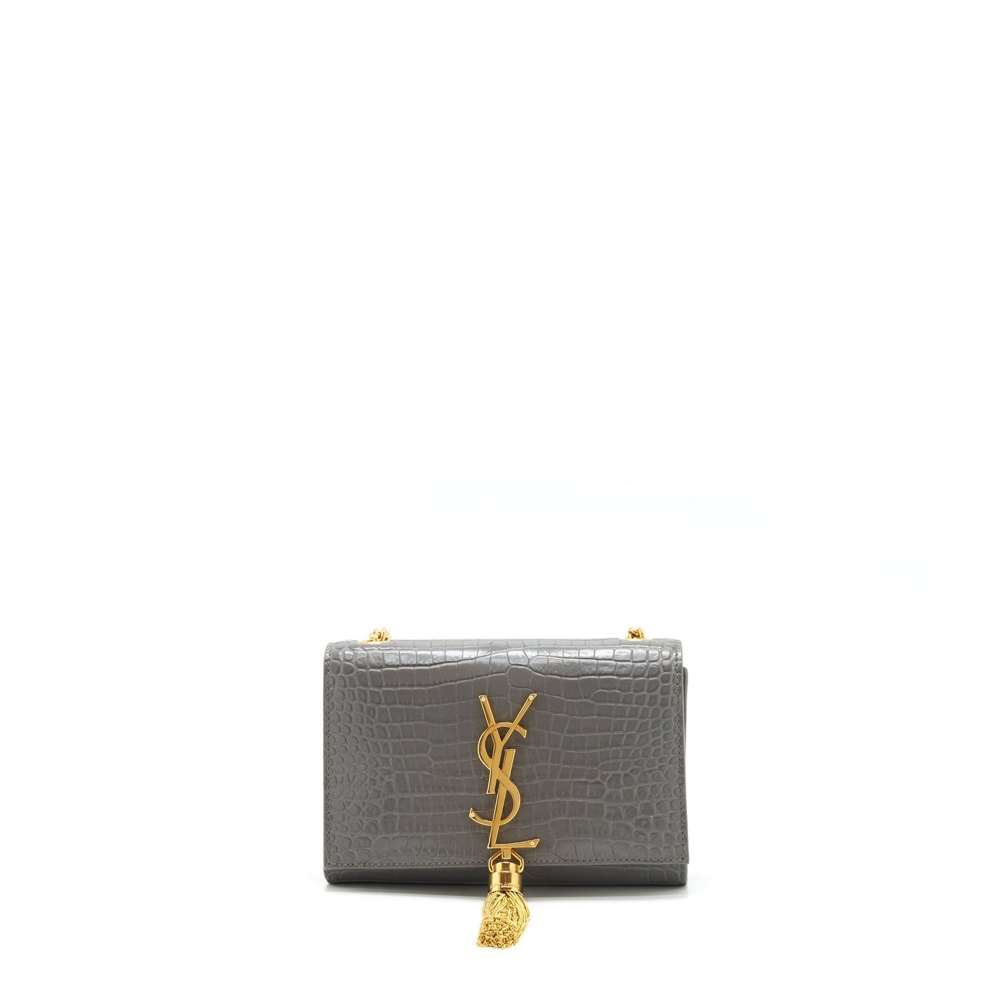 YSL Saint Laurent Kate Tassel Crocodile Embossed Calfskin Grey Travel Travel Bag