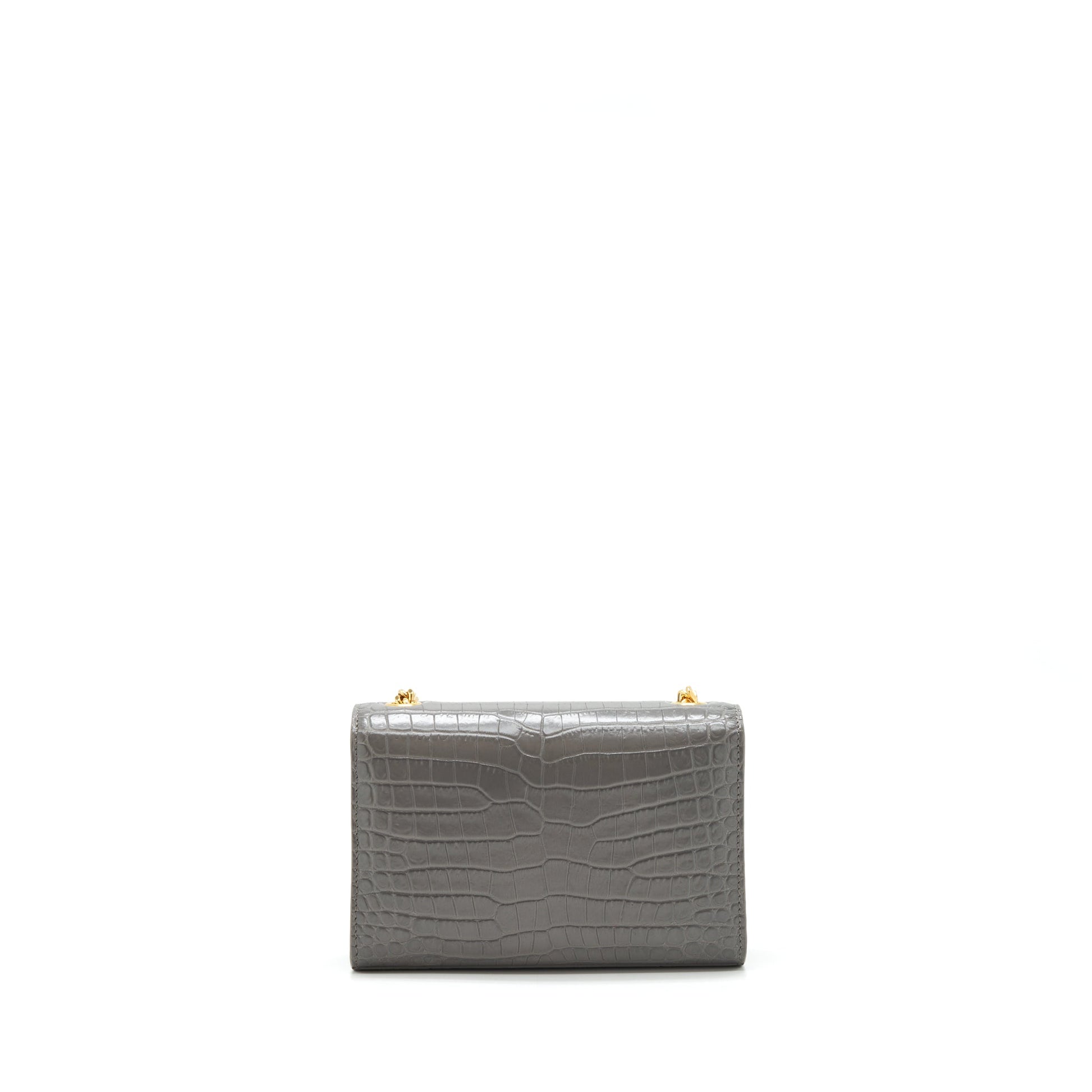 YSL Saint Laurent Kate Tassel Crocodile Embossed Calfskin Grey Travel Travel Bag