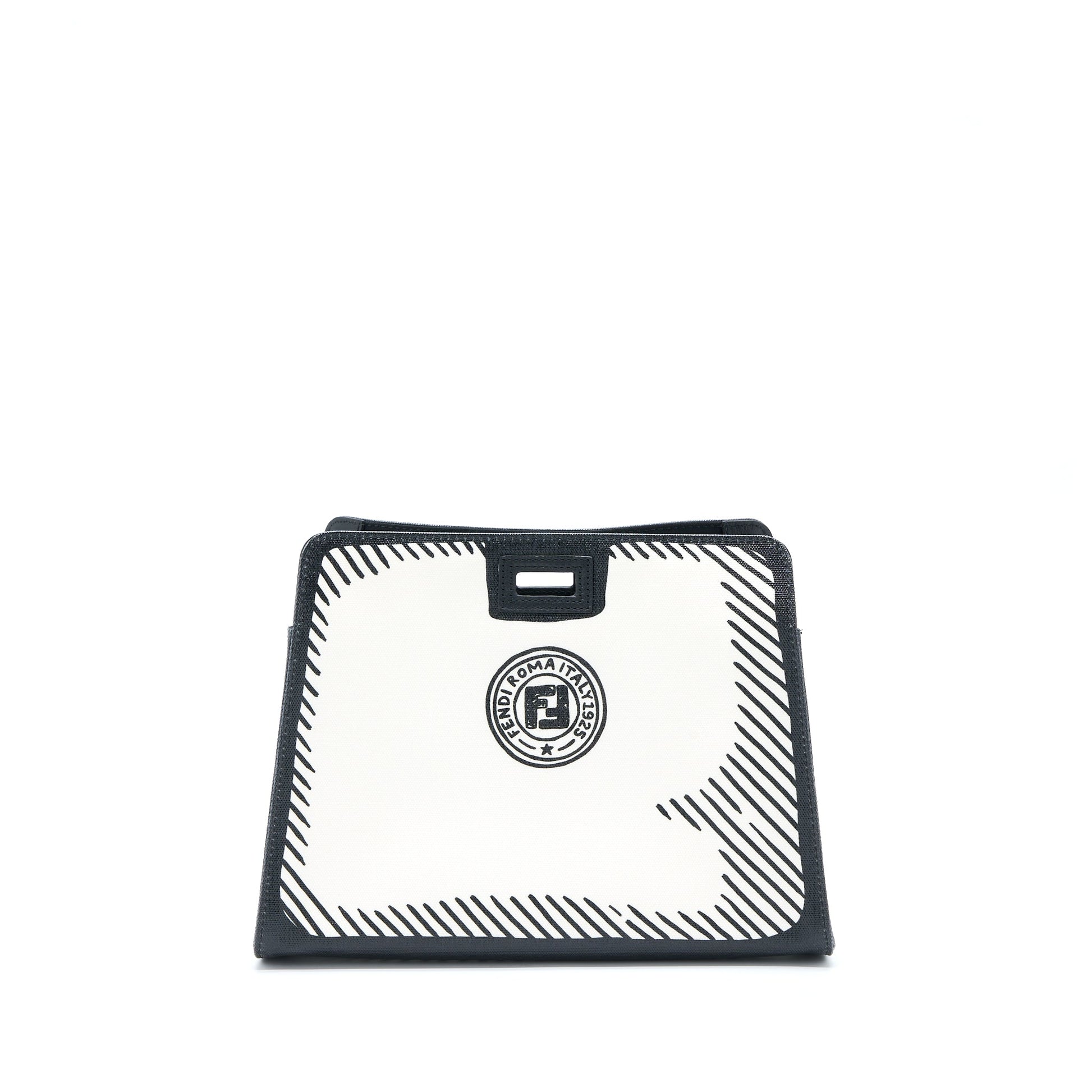 Fendi Vides Coated Peekaboo Defender Cover Handbag Canvas Black White Travel Bag